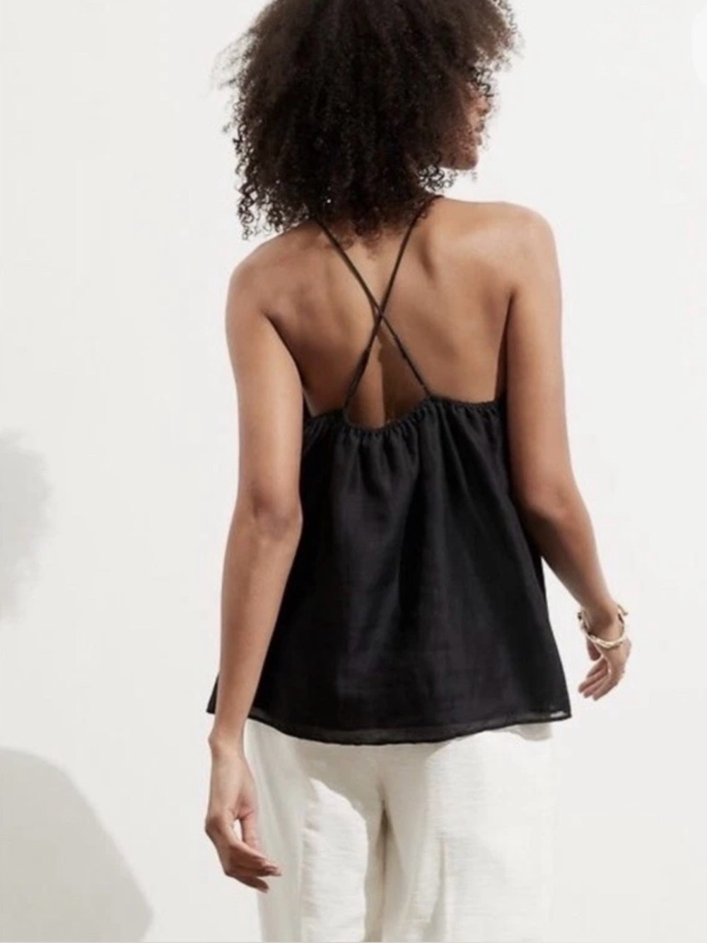 Banana Republic Black Cross-Back Spaghetti Strap Tank Top Size Medium Petite NWT